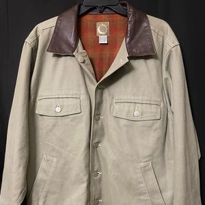 Vintage Marlboro Jacket Mens Medium Blanket Lined Canvas Grey Leather Collar
